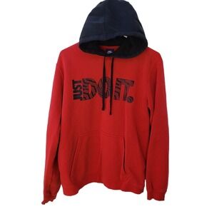 Nike Hoodie Mens Medium Red Hooded Sweatshirt Pullover Sweater Just Do It